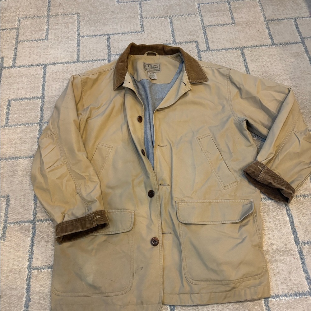 L.L. Bean Tan Jacket with Brown Corduroy Trim